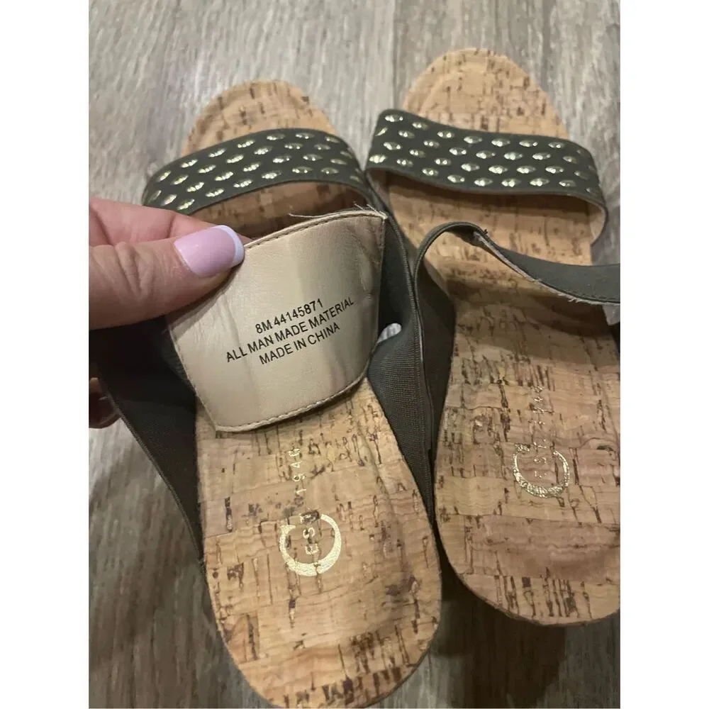 Cato Cork Wedge Heels Olive Green Size 8